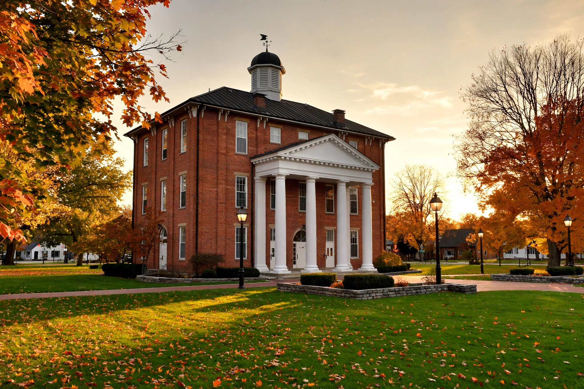 Historic village hall on Sunbury's New England-style town square, Ohio — the heart of the 43074 community our local specialists serve